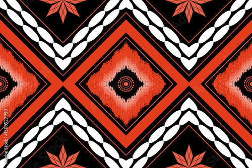 Ethnic Figure aztec embroidery style.Geometric ikat oriental traditional art pattern.Design for ethnic background,wallpaper,fashion,clothing,wrapping,fabric,element,sarong,graphic,vector illustration.