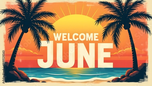 tropical beach welcome june vector illustration