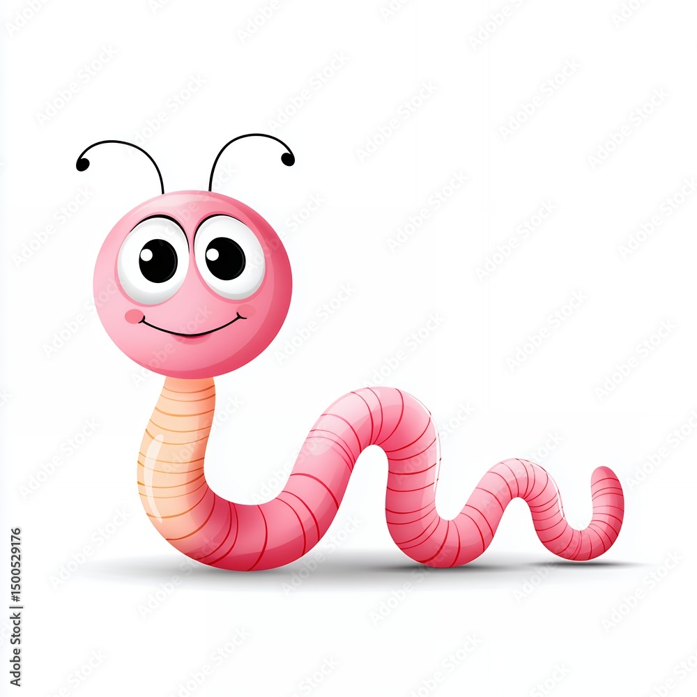 Fototapeta premium Pink Cartoon Worm Illustration White Background