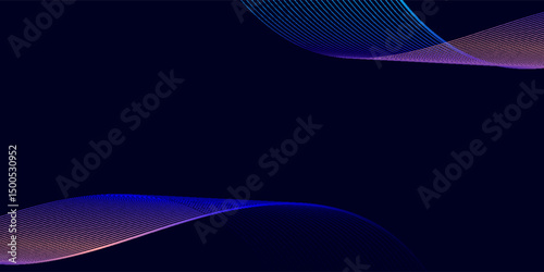 Gradient abstract waves in pink and blue shades with smooth curves and subtle contour lines on a dark blue background, symbolizing fluidity, data or sound flow.
