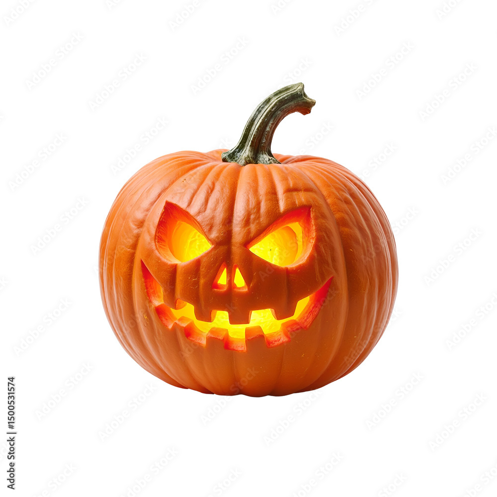 Pumpkin with fierce glowing expression, sharp teeth, isolated png ready for spooky Halloween scenes. Pumpkin with fierce glowing expression, sharp teeth, isolated png ready for spooky Halloween scenes.