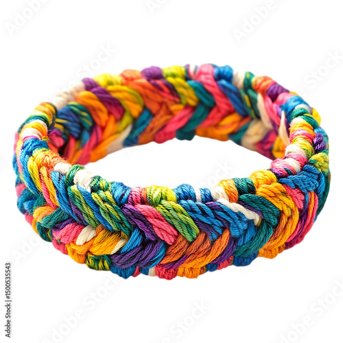 Vibrant Woven Bracelet with Chunky Interlaced Threads Isolated on Transparent Background