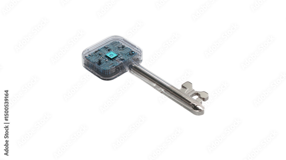 Transparent key with blue elements on a white isolated background. Transparent key with blue elements on a white isolated background.