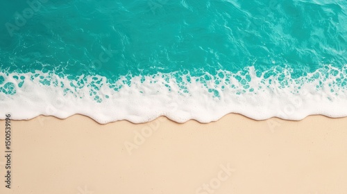 Tranquil turquoise water meets pristine sand on a clear day, creating a minimalist beach scene ideal for backgrounds