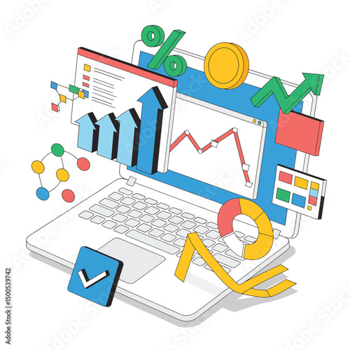 Laptop Screen Showing Financial Growth Charts and Data
