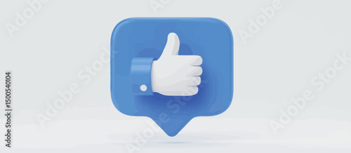  3D Render of a Thumbs Up Icon on a Blue Speech Bubble