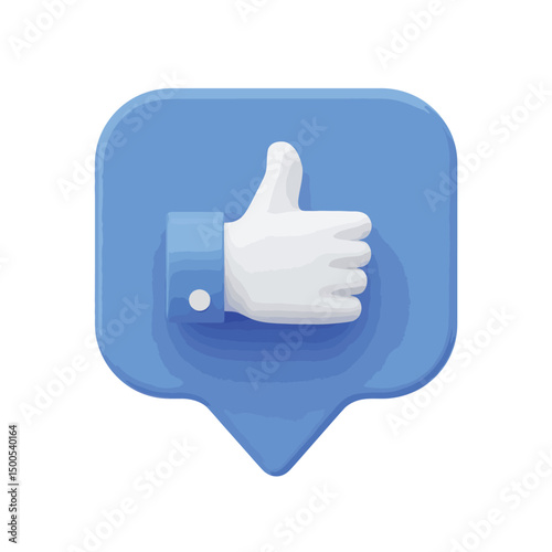 3D Render of a Thumbs Up Icon on a Blue Speech Bubble