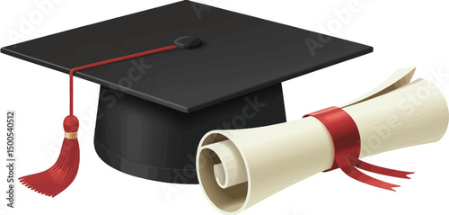 Graduation Cap and Diploma Symbols of Academic Achievement