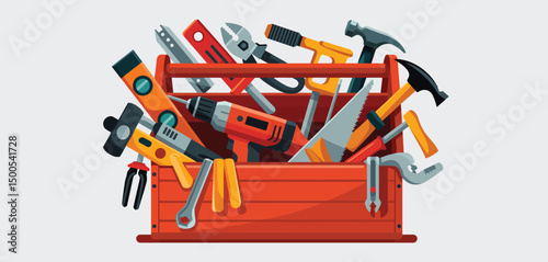 Overfilled Tool Box with Assorted Hand and Power Tools