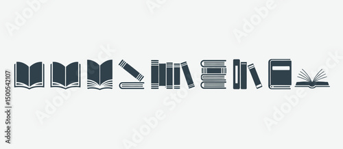 Collection of Book Icons Open and Closed Stacked