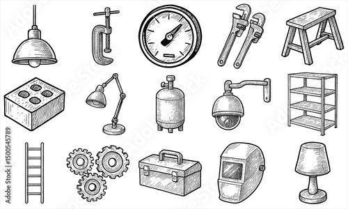 Hand Drawn Workshop Tools Icons