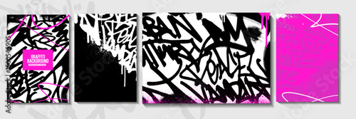 Modern graffiti art poster or flyer design with tags, throw up. Hand-drawn abstract graffiti illustration vector template with spray painted effects
