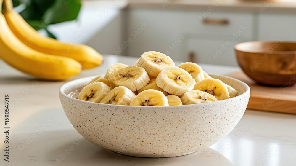 Bowl of Sliced Bananas on Kitchen Counter Bowl of Sliced Bananas on Kitchen Counter