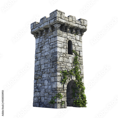 Stone Castle Tower 3D Model On Transparent Background