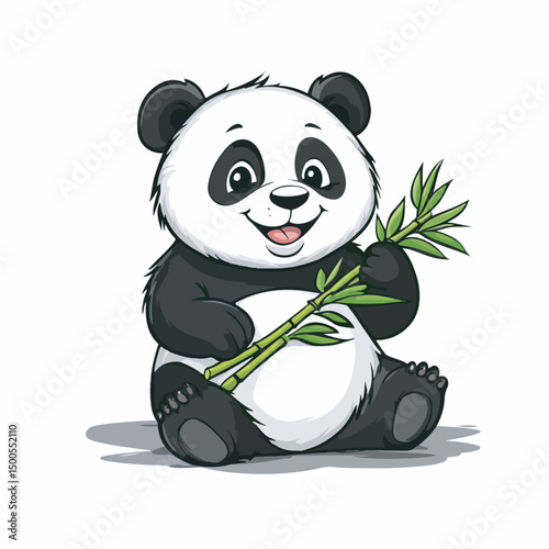 Panda playing rolling eating bamboo vector cartoon