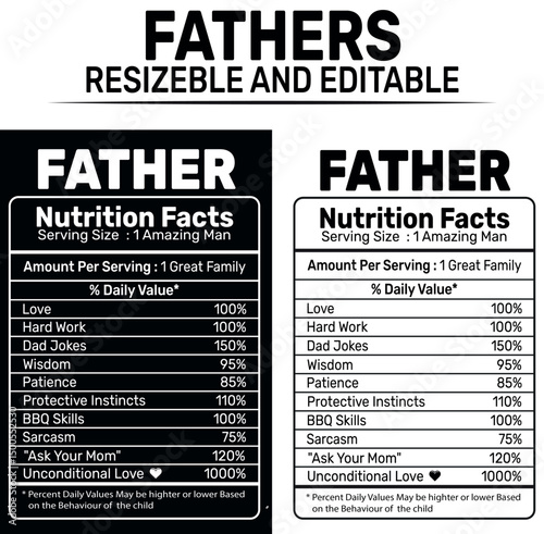 Dad Nutrition Facts, Nutrition Facts, Nutrition Facts Label, Dad Supplement Facts, Father Nutrition Facts, Father's Day Gift For Dad,