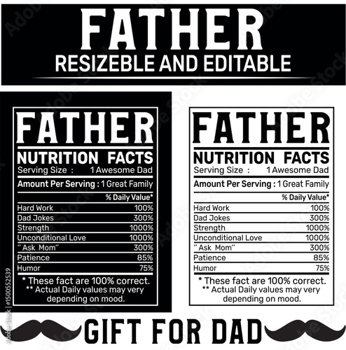Dad Nutrition Facts, Nutrition Facts, Nutrition Facts Label, Dad Supplement Facts, Father Nutrition Facts, Father's Day Gift For Dad,