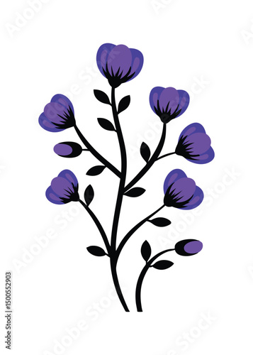 Purple Flowers on Black Stem Vertical Layout