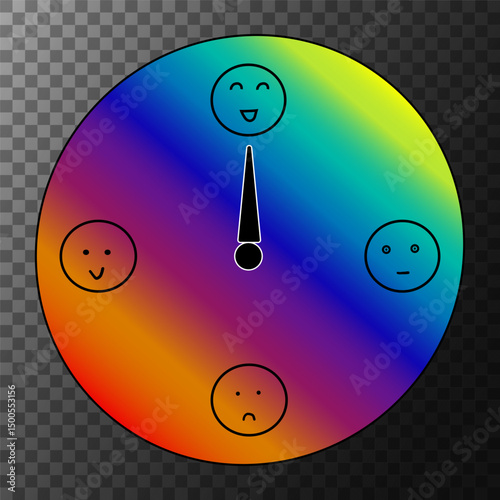 Emotion circle icon. Rainbow mood symbol. Black pointer sign. Happy face design.