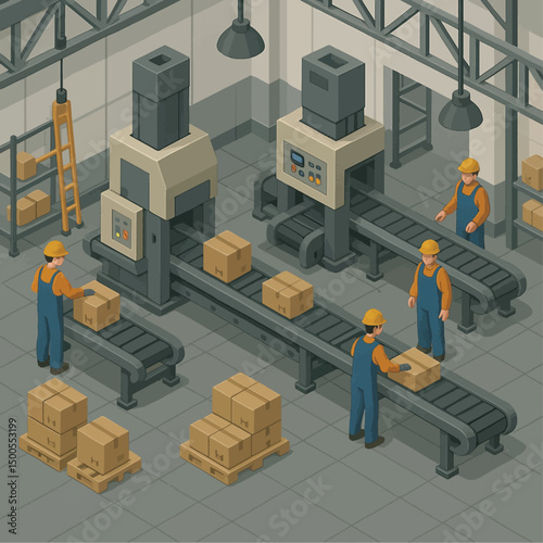 Isometric of Conveyor transporting package in cargo company