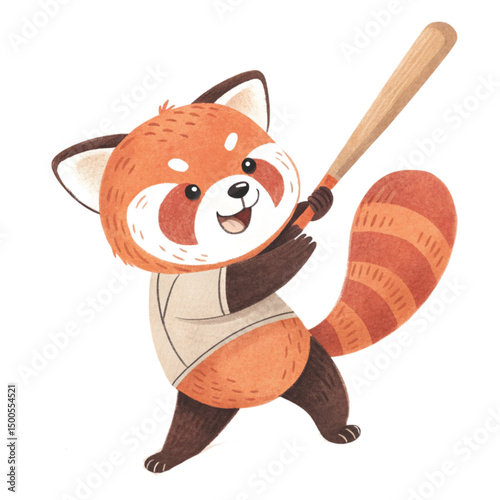 Cute Red panda Play all kinds of sports Minimal Clipart  White Background Clipart Watercolor	