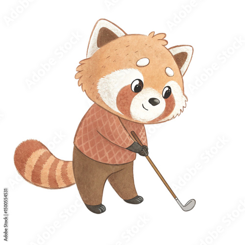 Cute Red panda Play all kinds of sports Minimal Clipart  White Background Clipart Watercolor	