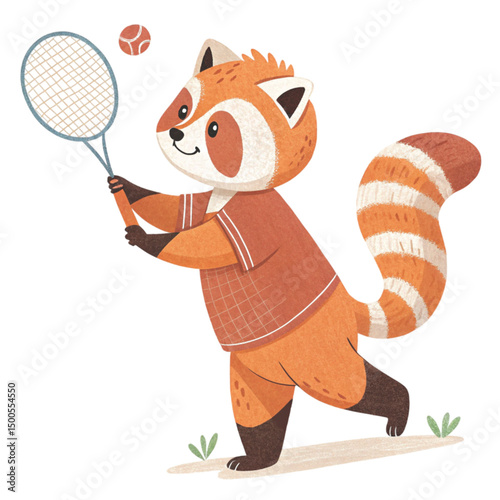 Cute Red panda Play all kinds of sports Minimal Clipart  White Background Clipart Watercolor	