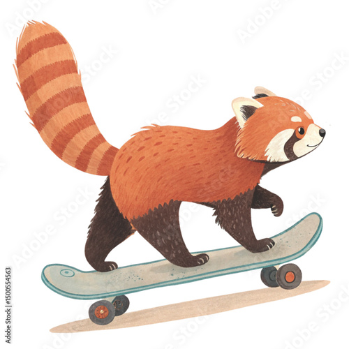 Cute Red panda Play all kinds of sports Minimal Clipart  White Background Clipart Watercolor	