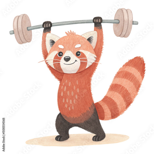 Cute Red panda Play all kinds of sports Minimal Clipart  White Background Clipart Watercolor	