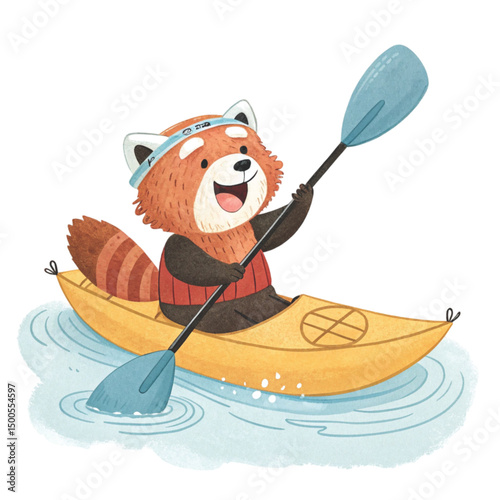 Cute Red panda Play all kinds of sports Minimal Clipart  White Background Clipart Watercolor	