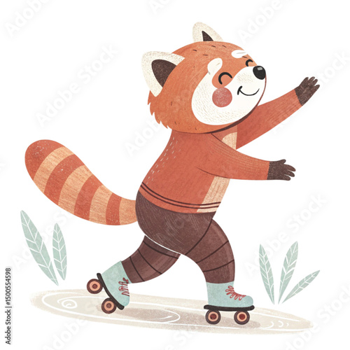 Cute Red panda Play all kinds of sports Minimal Clipart  White Background Clipart Watercolor	