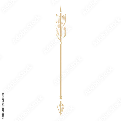 Minimal Arrow with Fine Lines in Creamy Ivory Color Isolated on Transparent Background