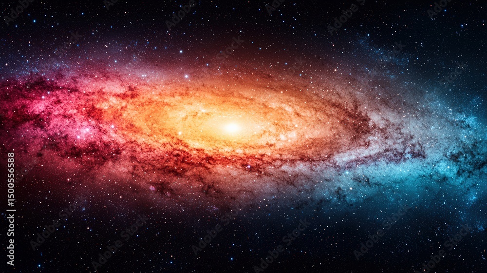 Fototapeta premium Stunning close-up of the andromeda galaxy, revealing vibrant cosmic colors, intricate celestial patterns, and expansive negative space