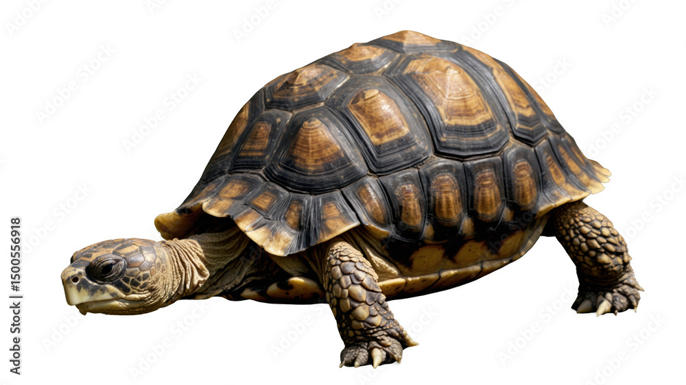 Obraz premium Close-up view of a tortoise with intricate shell patterns.