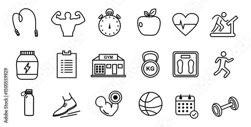 Healthy lifestyle icon set of fitness vector 