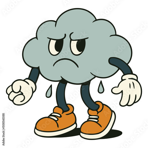 Sad Cloud Mascot Dripping Water with Frown