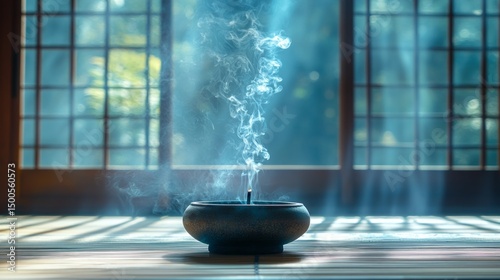 Relaxing Incense Smoke Rising in a Calm Atmosphere with natural light and shadows