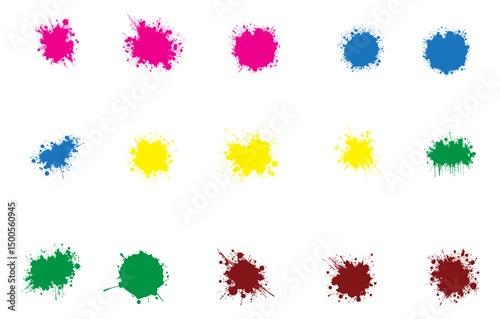 Colorful Paint Splatter Icons Set in CMYK and Earth Tone