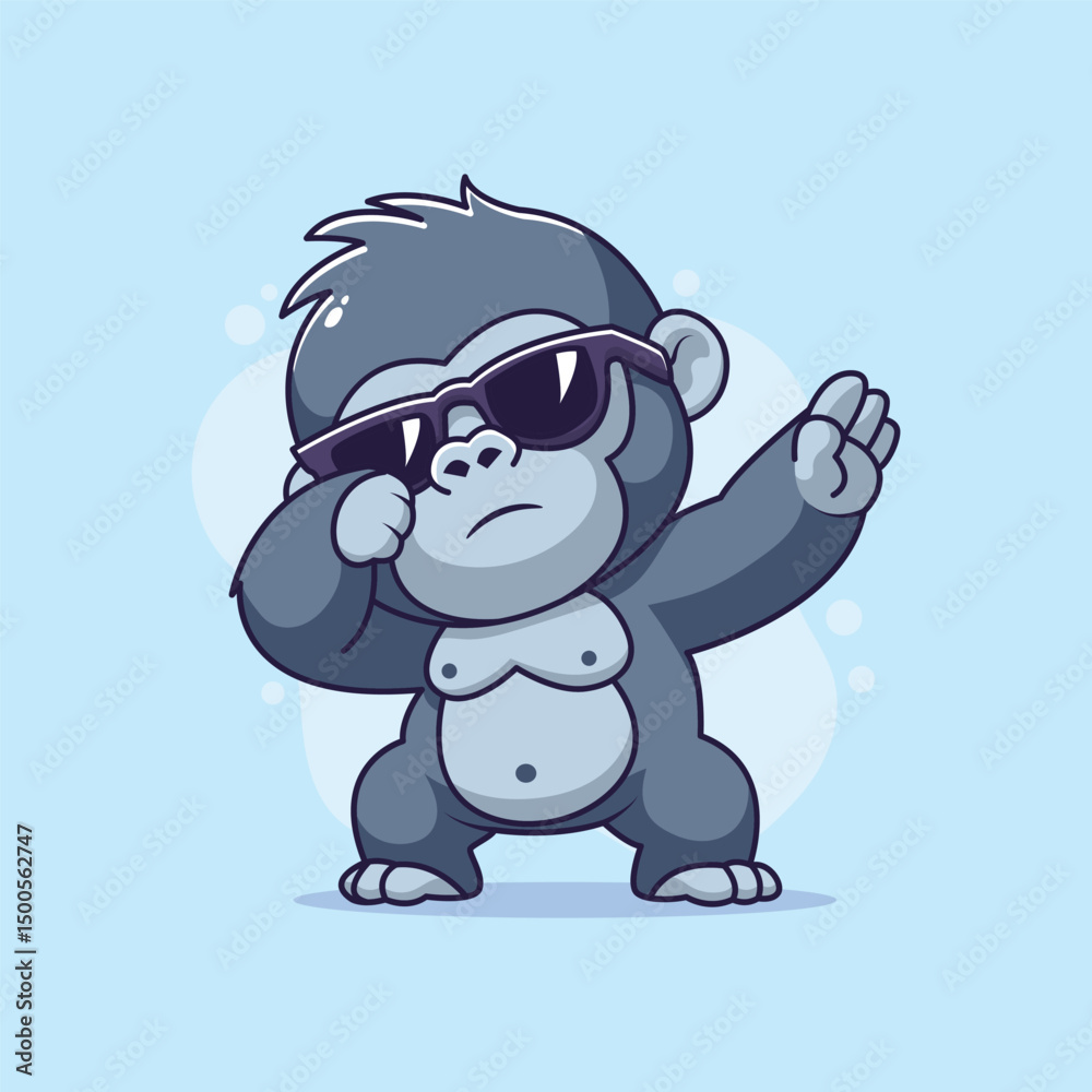 Fototapeta premium Cute Gorilla wearing sunglasses. Vector illustration in cartoon style.