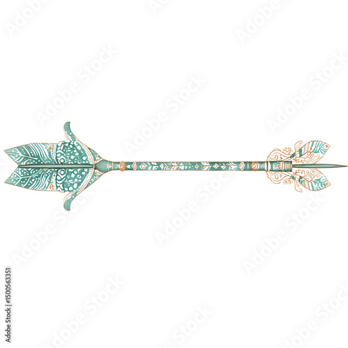 Artistic Arrow with Intricate Delicate Patterns in a Pair of Arrows with a Green Arrow Isolated on Transparent Background