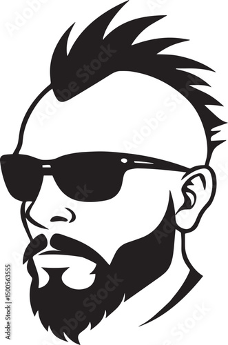 Man Portrait in Shades: A striking monochrome portrait of a man, sporting a bold hairstyle and shades, embodying a contemporary aesthetic.