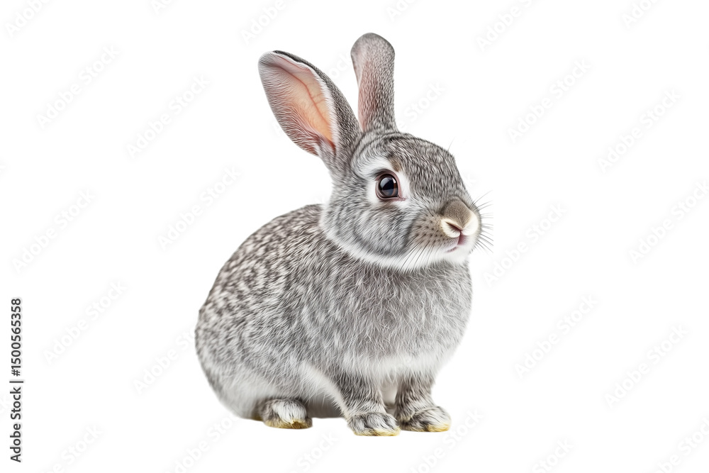 Fototapeta premium Cute grey rabbit sitting isolated on transparent background