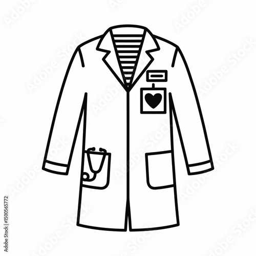 Doctor s White Coat Outline with Stethoscope and Heart Badge Illustration
