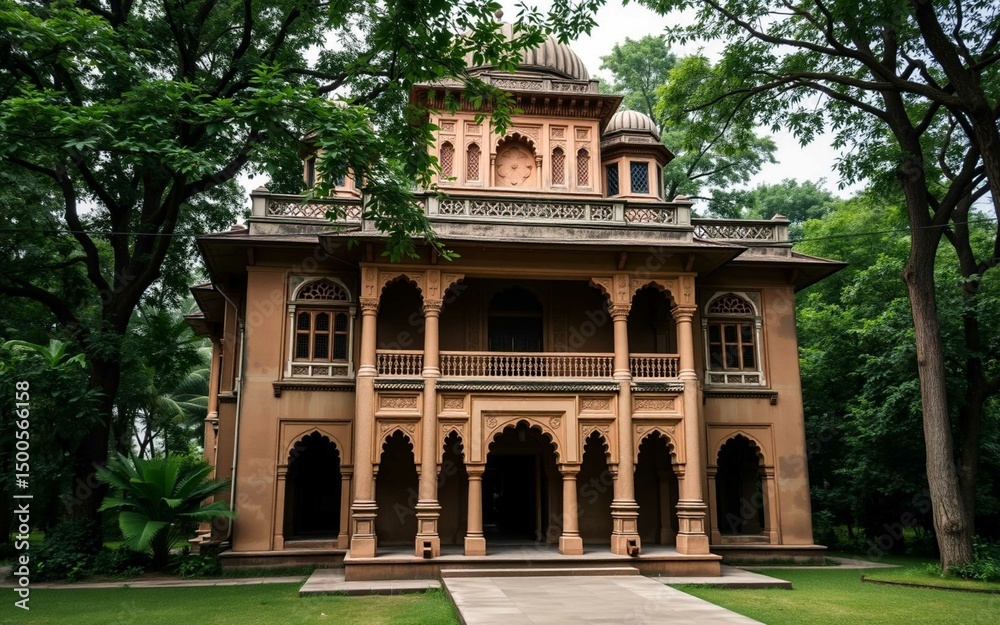Obraz premium Historic Mughal-era architecture in Sonargaon, Bangladesh, featuring detailed terracotta designs amidst verdant surroundings. Captures cultural heritage without any text or signage.