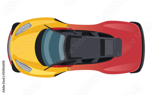 dynamic red yellow sports car overhead
