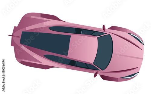 charming pink sports car overhead illustration