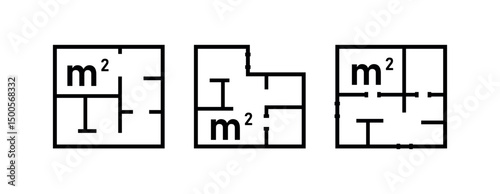 Floor Plan with Square Meter Icon Vector – Metric Area Measurement Symbol for Real Estate, Interior Design & Architectural Diagrams