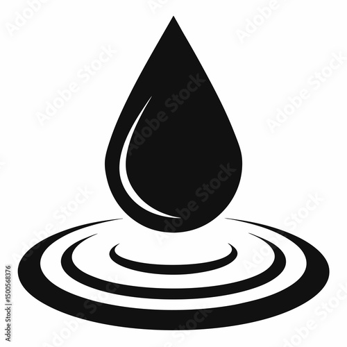 Black Water Droplet Ripple Silhouette Vector Illustration for Minimalist and Nature Inspired Designs