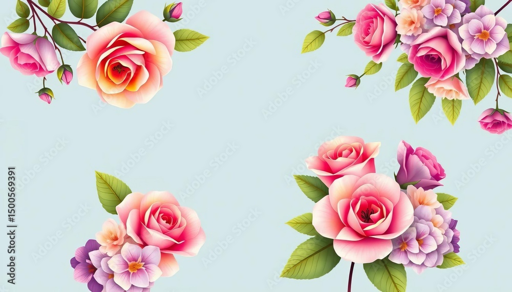 Elegant vector banners featuring vibrant roses and hydrangeas, vibrant, high-quality Elegant vector banners featuring vibrant roses and hydrangeas, vibrant, high-quality