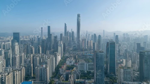 Guangzhou city skyline with modern skyscrapers and pearl river waterfront under twilight sky in china